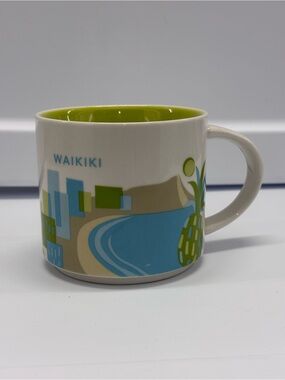 Starbucks Waikiki Hawaii You Are Here Collection Coffee Mug Green/Blue YAH 14oz